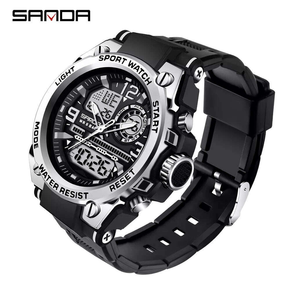 KIMLUD, SANDA 2023 Top Brand Men's Watches 5ATM Waterproof Sport Military Wristwatch Quartz Watch for Men Clock Relogio Masculino 6024, KIMLUD Women's Clothes