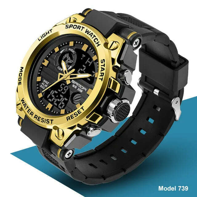 KIMLUD, SANDA 2023 Top Brand Men's Watches 5ATM Waterproof Sport Military Wristwatch Quartz Watch for Men Clock Relogio Masculino 6024, 739 Gold, KIMLUD Women's Clothes