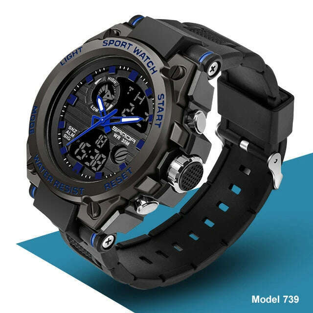 KIMLUD, SANDA 2023 Top Brand Men's Watches 5ATM Waterproof Sport Military Wristwatch Quartz Watch for Men Clock Relogio Masculino 6024, 739 Blue, KIMLUD Women's Clothes