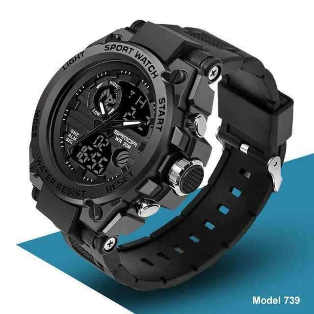 KIMLUD, SANDA 2023 Top Brand Men's Watches 5ATM Waterproof Sport Military Wristwatch Quartz Watch for Men Clock Relogio Masculino 6024, 739 Black, KIMLUD Women's Clothes