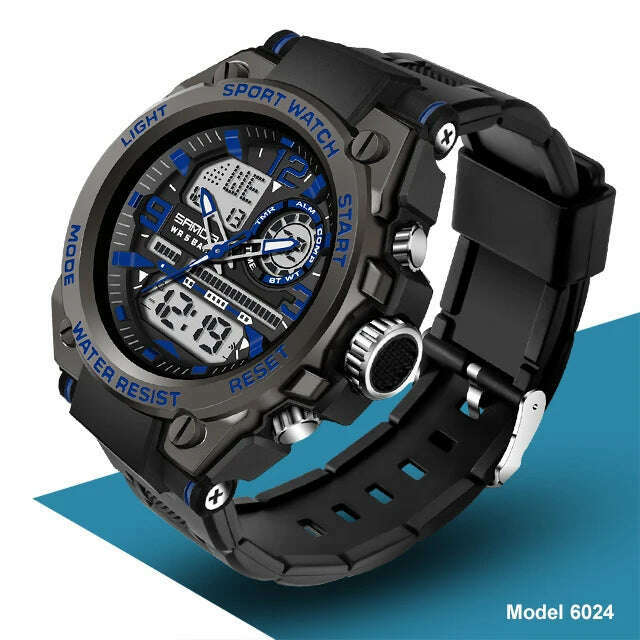 KIMLUD, SANDA 2023 Top Brand Men's Watches 5ATM Waterproof Sport Military Wristwatch Quartz Watch for Men Clock Relogio Masculino 6024, 6024 Blue, KIMLUD Women's Clothes