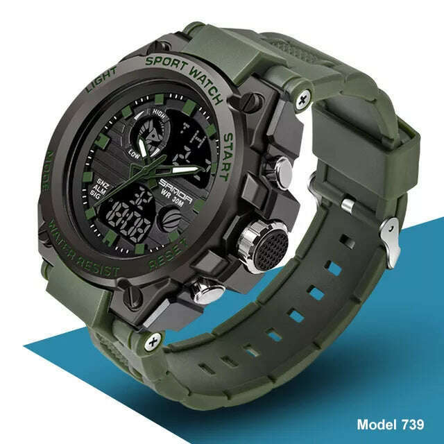 KIMLUD, SANDA 2023 Top Brand Men's Watches 5ATM Waterproof Sport Military Wristwatch Quartz Watch for Men Clock Relogio Masculino 6024, 739 Armygreen, KIMLUD Women's Clothes