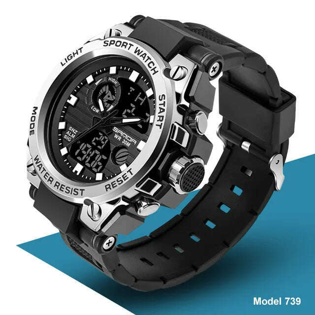 KIMLUD, SANDA 2023 Top Brand Men's Watches 5ATM Waterproof Sport Military Wristwatch Quartz Watch for Men Clock Relogio Masculino 6024, 739 Silver, KIMLUD Women's Clothes