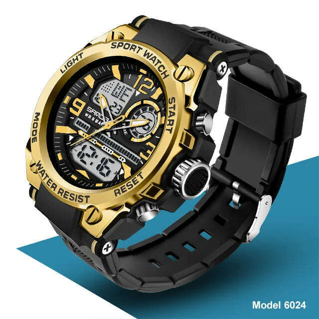 KIMLUD, SANDA 2023 Top Brand Men's Watches 5ATM Waterproof Sport Military Wristwatch Quartz Watch for Men Clock Relogio Masculino 6024, 6024 Gold, KIMLUD Women's Clothes