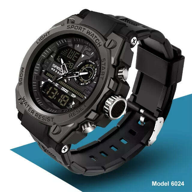 KIMLUD, SANDA 2023 Top Brand Men's Watches 5ATM Waterproof Sport Military Wristwatch Quartz Watch for Men Clock Relogio Masculino 6024, 6024 Black, KIMLUD Women's Clothes