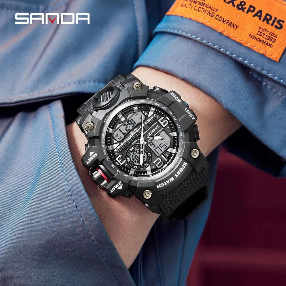 SANDA Brand G- Style Military Watch Men Digital Shock Sports Watches For Man Waterproof Electronic Wristwatch Mens 2024 Relogios - KIMLUD