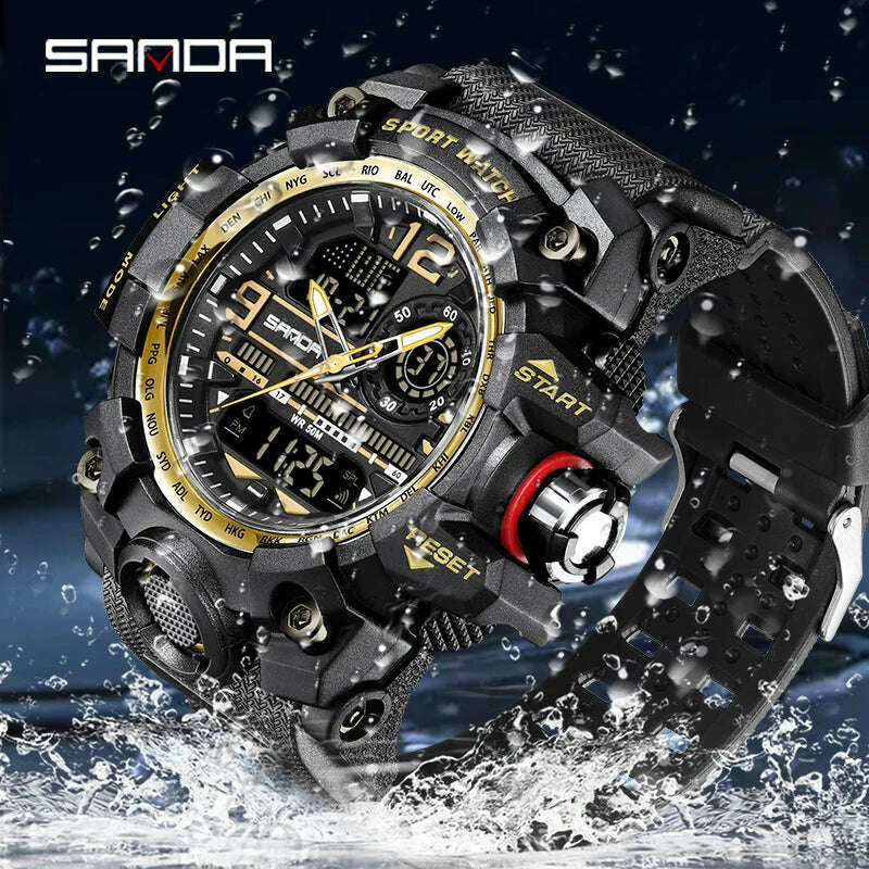 KIMLUD, SANDA G style Top Men Watch 50M Waterproof Sports Military Quartz Watch For Male Electron LED Digital Wristwatch Reloj De Hombre, KIMLUD Womens Clothes
