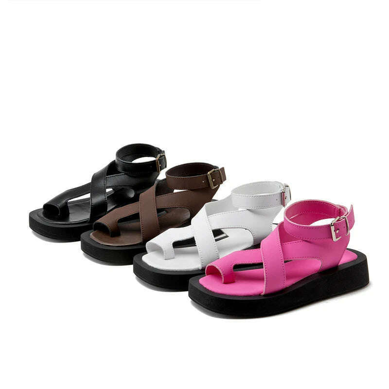 Sandals Women Summer 2024 New Clip Toe Sandals Ladies Genuine Leather Fashion Roman Women Shoes Sandals - KIMLUD