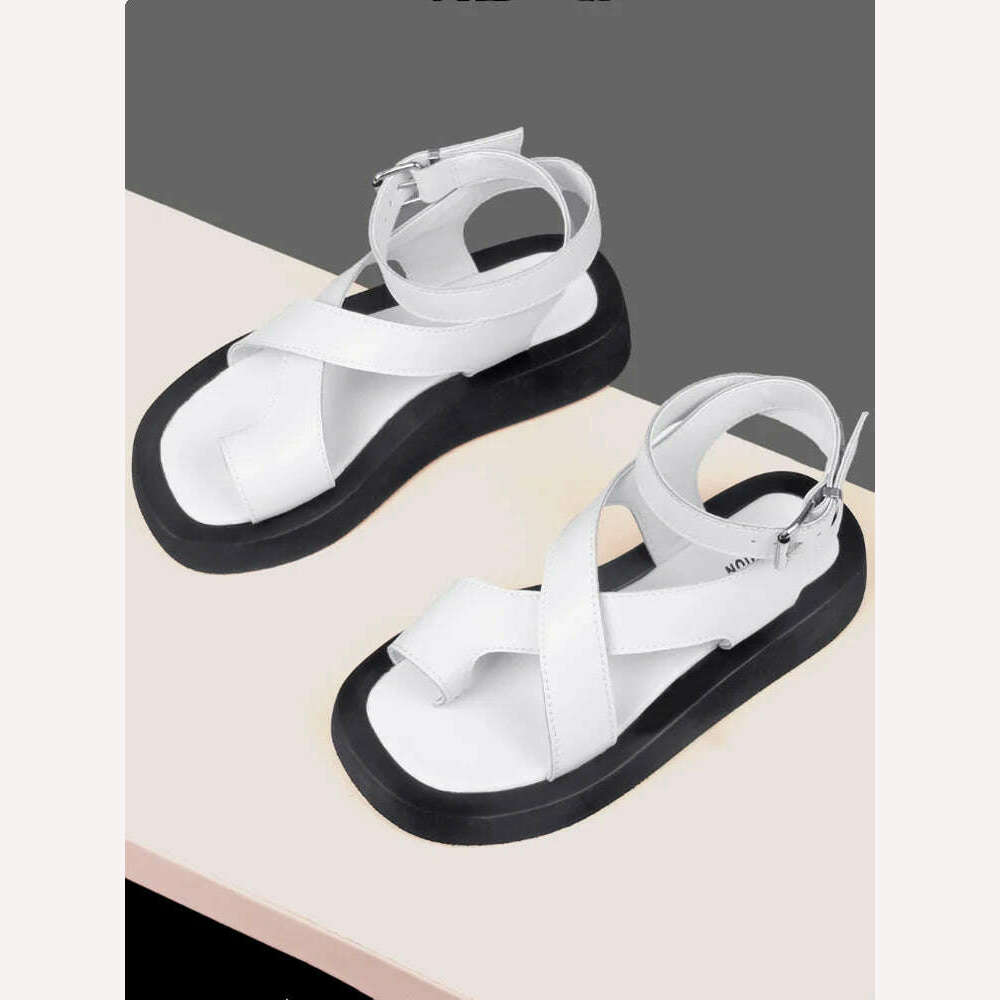 KIMLUD, Sandals Women Summer 2024  New Clip Toe Sandals Ladies Genuine Leather Fashion Roman Women Shoes Sandals, white / 43, KIMLUD Womens Clothes
