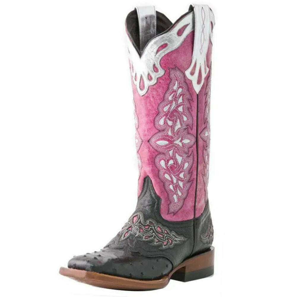 KIMLUD, SaraIris Brand New Women Western Boots Muxed Color Slip On Chunky Heel Designer Vintage Boots For Women 2021 Stylish Women Shoes, Pink / 4, KIMLUD APPAREL - Womens Clothes