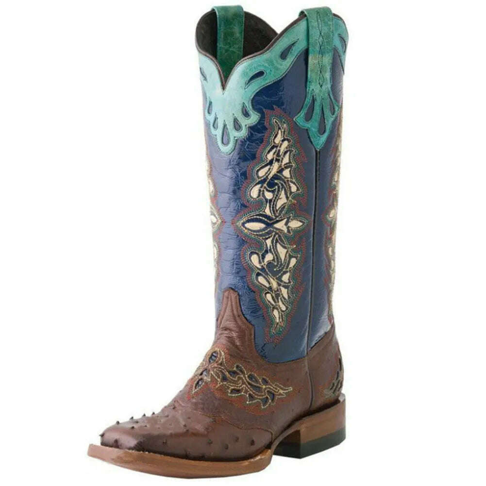 KIMLUD, SaraIris Brand New Women Western Boots Muxed Color Slip On Chunky Heel Designer Vintage Boots For Women 2021 Stylish Women Shoes, KIMLUD Womens Clothes