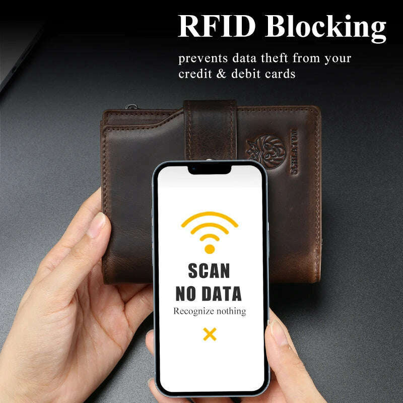 KIMLUD, SCHLATUM Genuine Leather Men Business Wallet RFID Men Card Id Holder Coin Purse Travel Wallet  Anti-theft Swipe, KIMLUD Womens Clothes