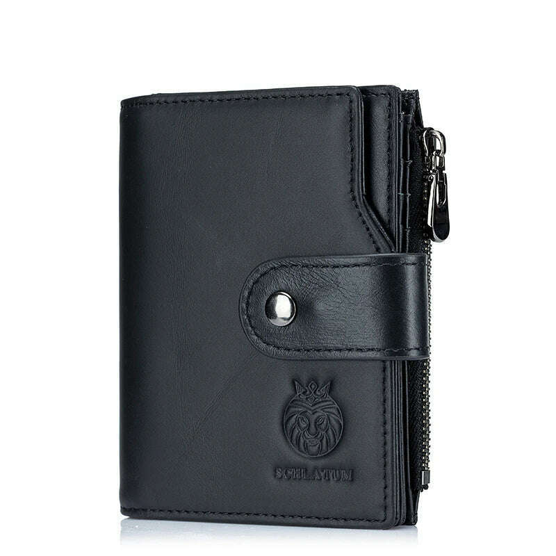 KIMLUD, SCHLATUM Genuine Leather Men Business Wallet RFID Men Card Id Holder Coin Purse Travel Wallet  Anti-theft Swipe, Black, KIMLUD Womens Clothes