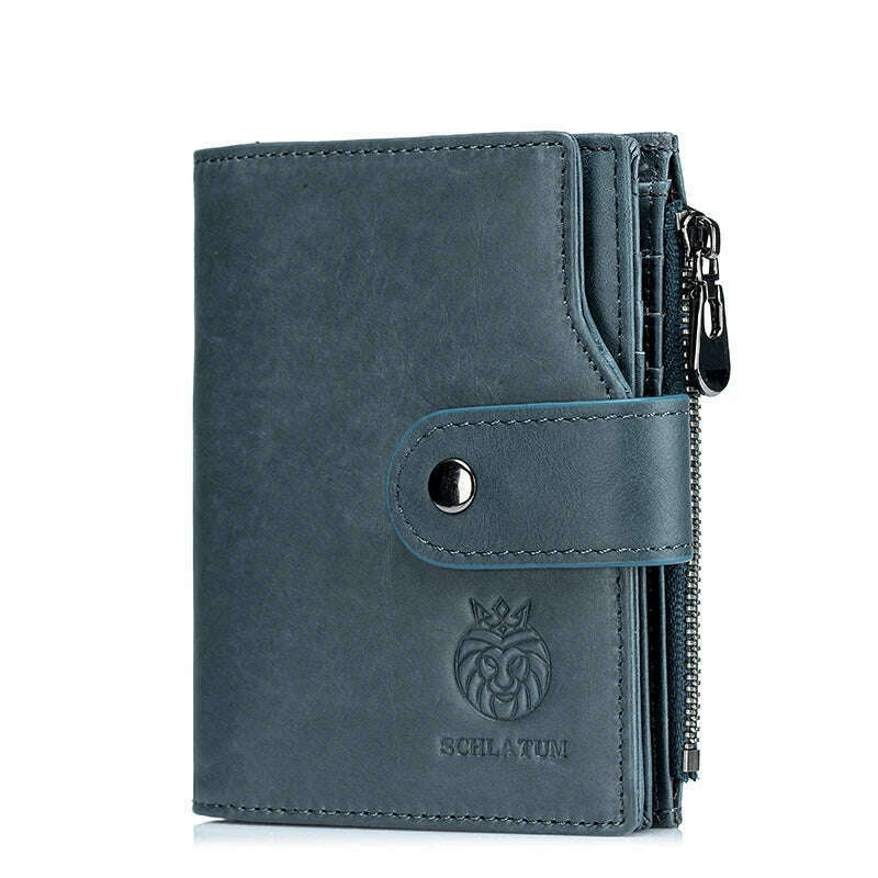 KIMLUD, SCHLATUM Genuine Leather Men Business Wallet RFID Men Card Id Holder Coin Purse Travel Wallet  Anti-theft Swipe, Blue, KIMLUD Womens Clothes