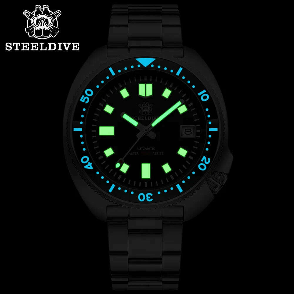 SD1970 Steeldive Brand 44MM Black Dial Men NH35 Dive Watch with Ceramic Bezel - KIMLUD