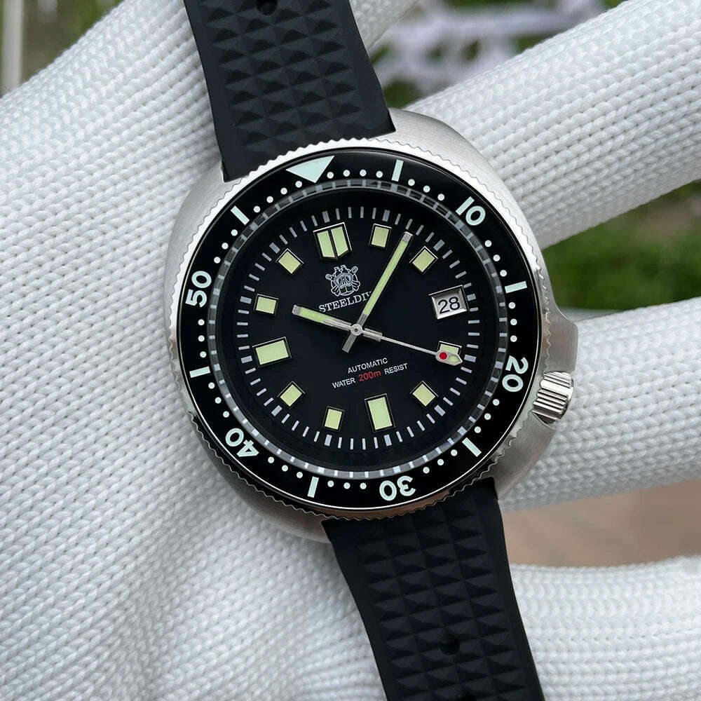 SD1970 Steeldive Brand 44MM Black Dial Men NH35 Dive Watch with Ceramic Bezel - KIMLUD