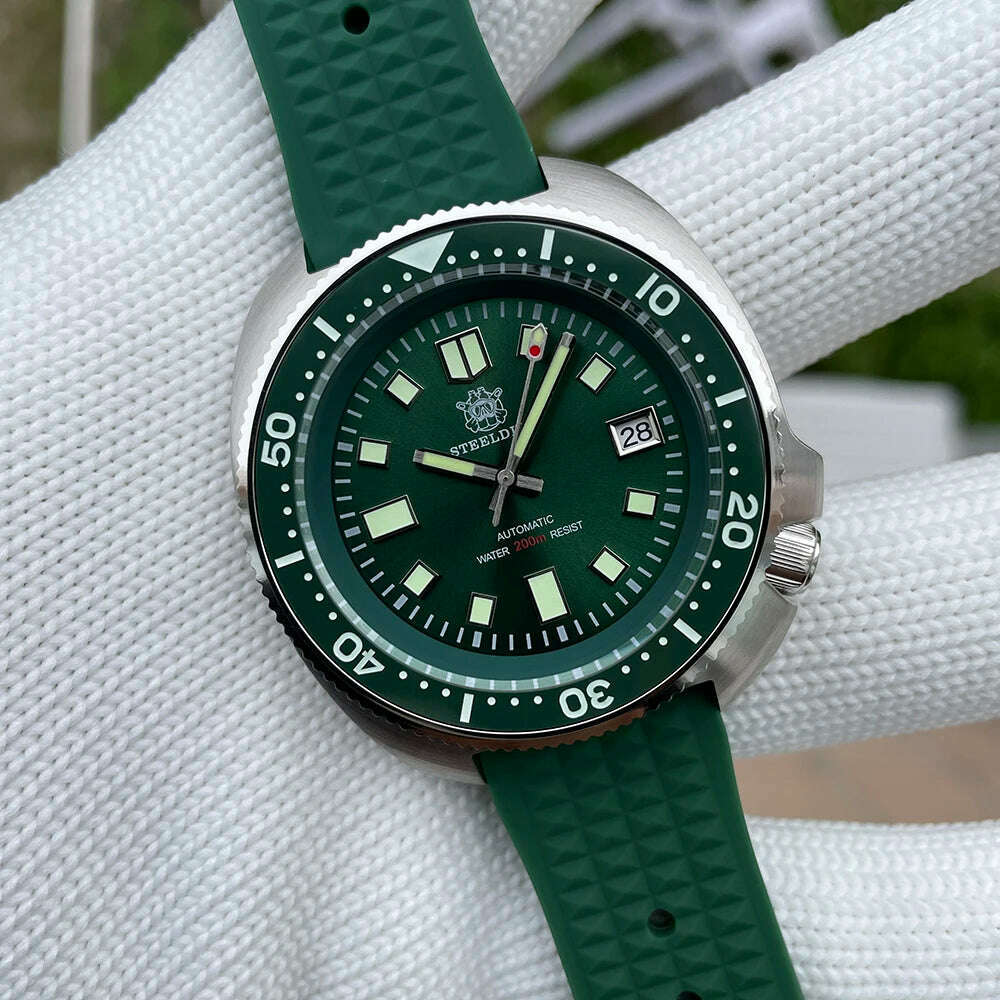SD1970 Steeldive Brand 44MM Black Dial Men NH35 Dive Watch with Ceramic Bezel - KIMLUD