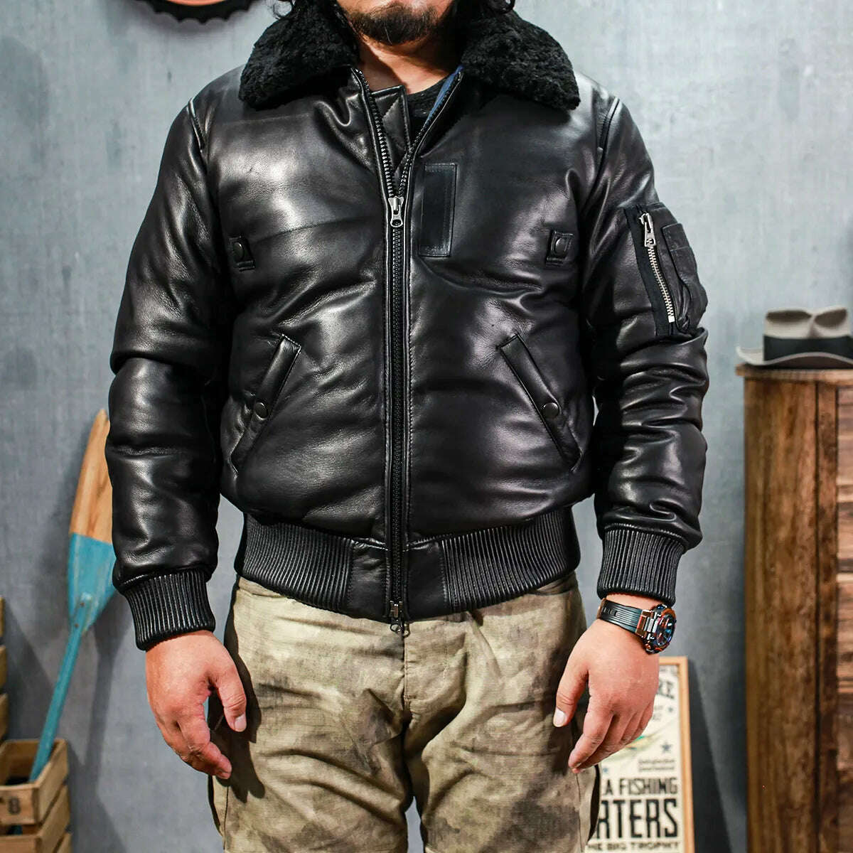KIMLUD, SDB15 European Size High Quality Super Warm Genuine Sheep Skin Leather Coat Mens Big Casual  Down Jacket, S 110cm chest / CHINA, KIMLUD APPAREL - Womens Clothes