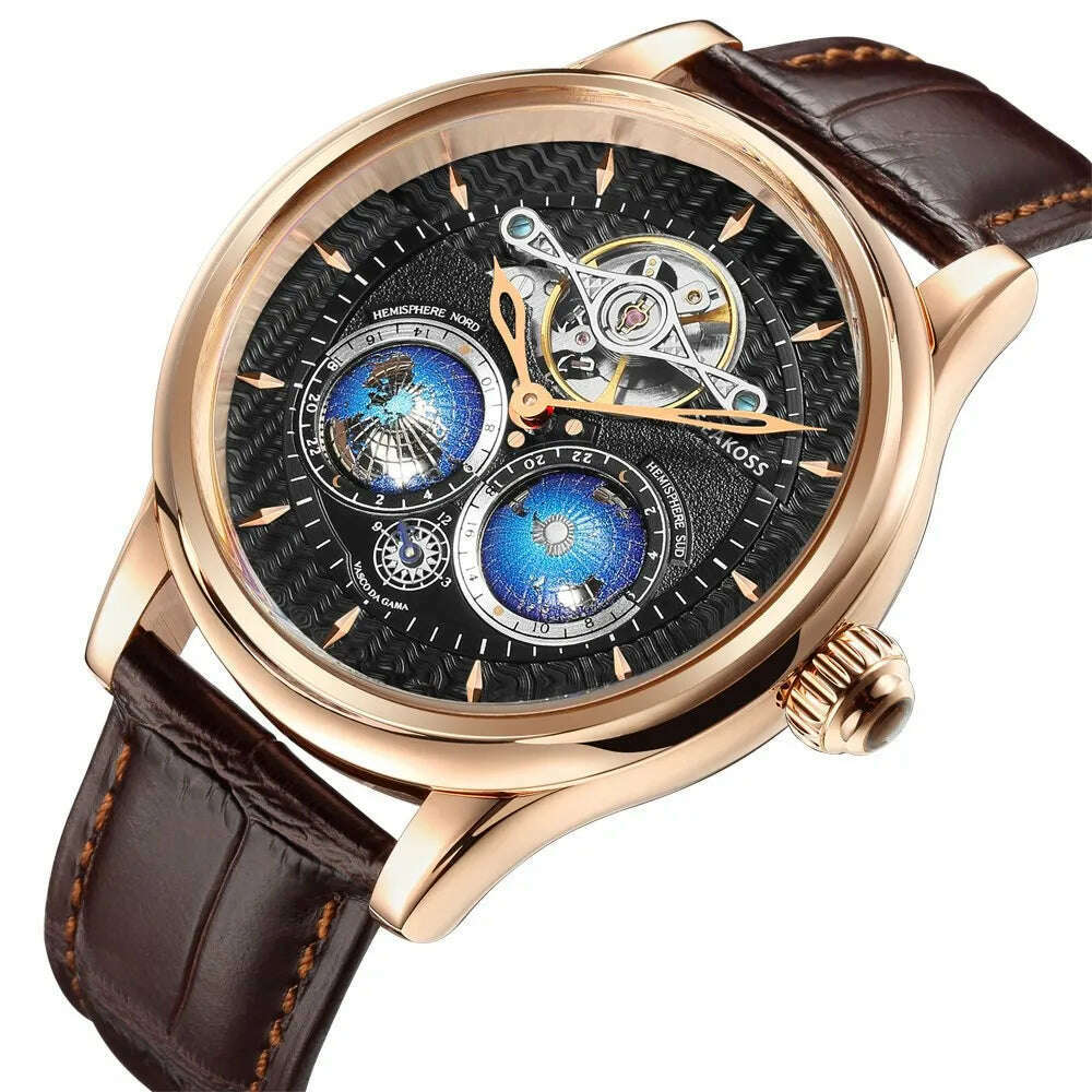 KIMLUD, SEAKOSS Luxury Double Earth Rotating Men's Mechanical Watch Automatic Movement Waterproof Clock Pilots Men 1963 Flywheel Watches, KIMLUD Womens Clothes