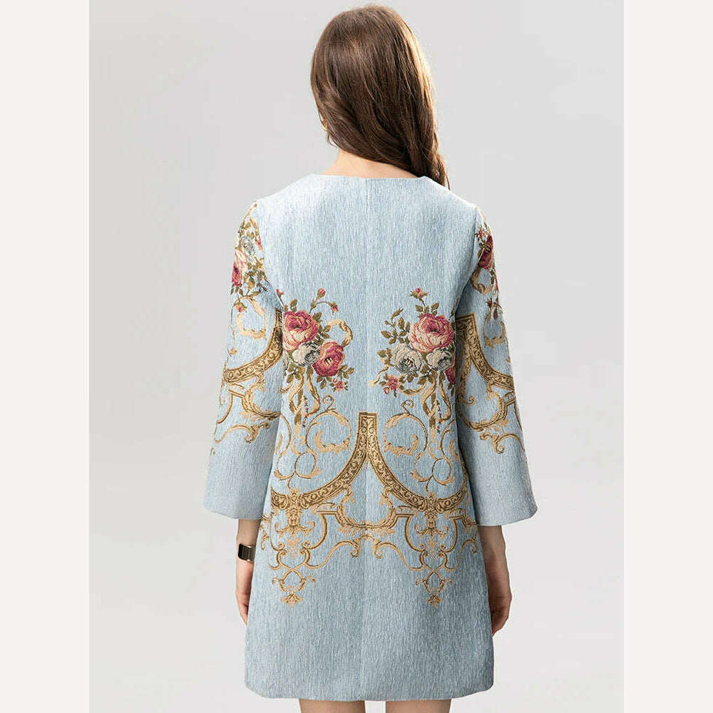 KIMLUD, Seasixiang Fashion Designer Autumn Jacquard Coat Women O-Neck Half Sleeve Crystal Diamonds Vintage Covered Button Outerwear, KIMLUD Womens Clothes