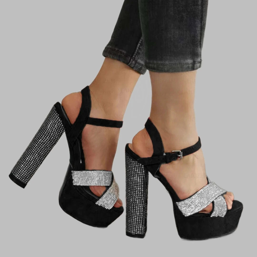 KIMLUD, SEIIHEM Women Platform Sandals Studded Crystal Thick Chunky Heels Faux Suede Pumps Party Prom Shoes Women Big Size 41 42 45 52, JY922 Black / 19, KIMLUD APPAREL - Womens Clothes
