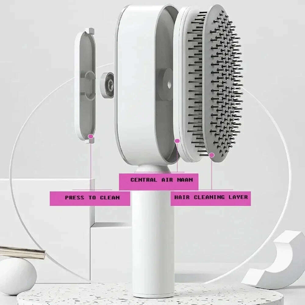 KIMLUD, Self Cleaning Hair Brush 3D Air Cushion Massage Comb Airbag Massage Brush One-key Cleaning Detangling Hair Brush Styling Tools, KIMLUD Womens Clothes