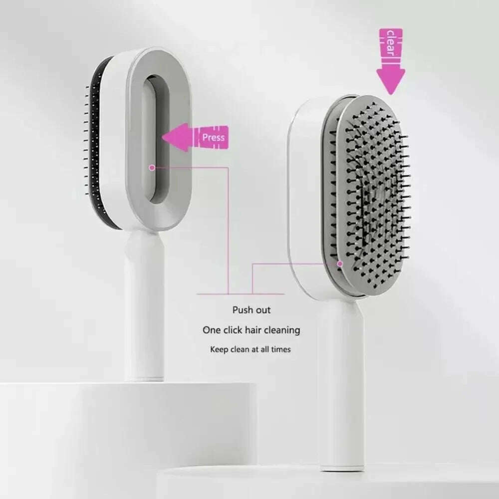 KIMLUD, Self Cleaning Hair Brush 3D Air Cushion Massage Comb Airbag Massage Brush One-key Cleaning Detangling Hair Brush Styling Tools, KIMLUD Womens Clothes