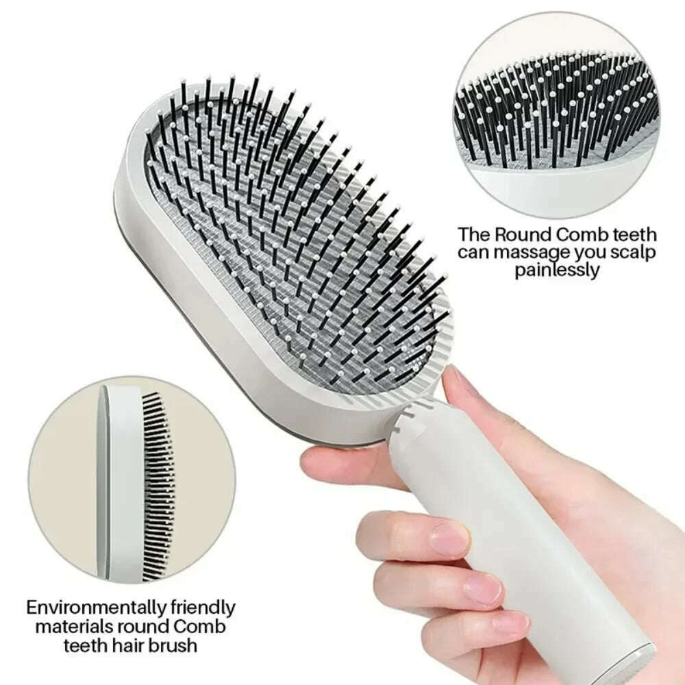 KIMLUD, Self Cleaning Hair Brush 3D Air Cushion Massage Comb Airbag Massage Brush One-key Cleaning Detangling Hair Brush Styling Tools, KIMLUD Womens Clothes