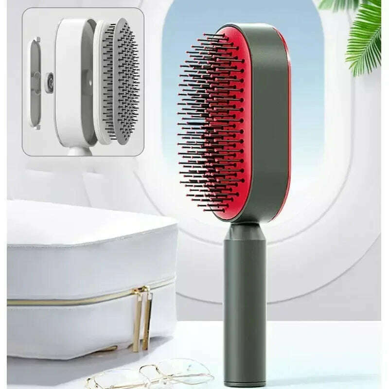 KIMLUD, Self Cleaning Hair Brush 3D Air Cushion Massage Comb Airbag Massage Brush One-key Cleaning Detangling Hair Brush Styling Tools, KIMLUD Womens Clothes