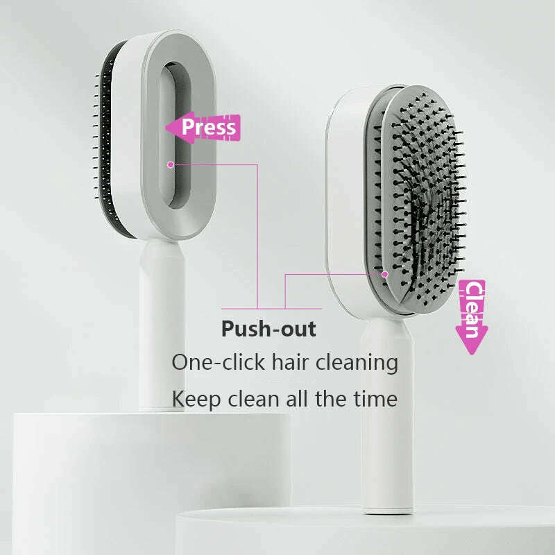 KIMLUD, Self Cleaning Hair Brush for Women One-key Cleaning Air Cushion Scalp Massage Brush Anti-Static Hairbrush Hair Styling Tools, KIMLUD Womens Clothes