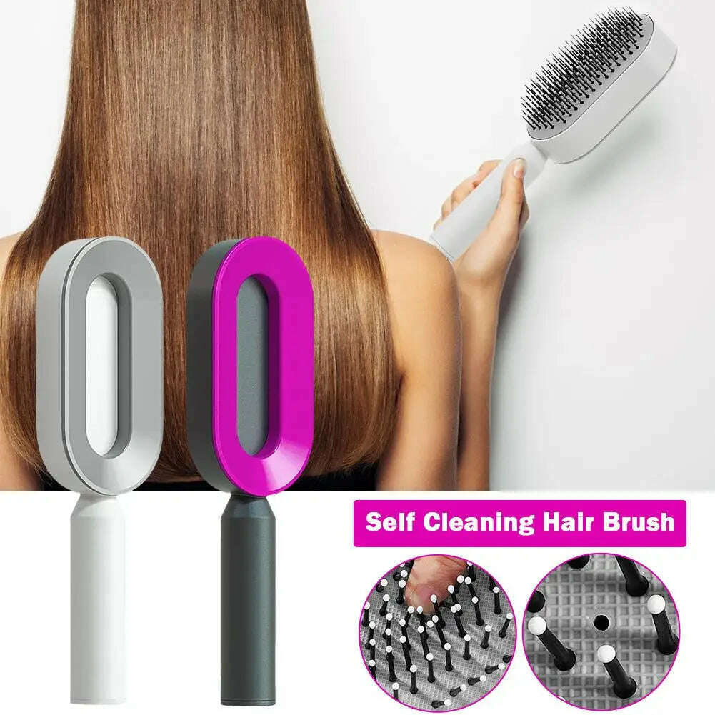 KIMLUD, Self Cleaning Hair Brush for Women One-key Cleaning Hair Loss Massage Scalp Comb Anti-Static Hairbrush Dropshipping R0V9, KIMLUD Womens Clothes