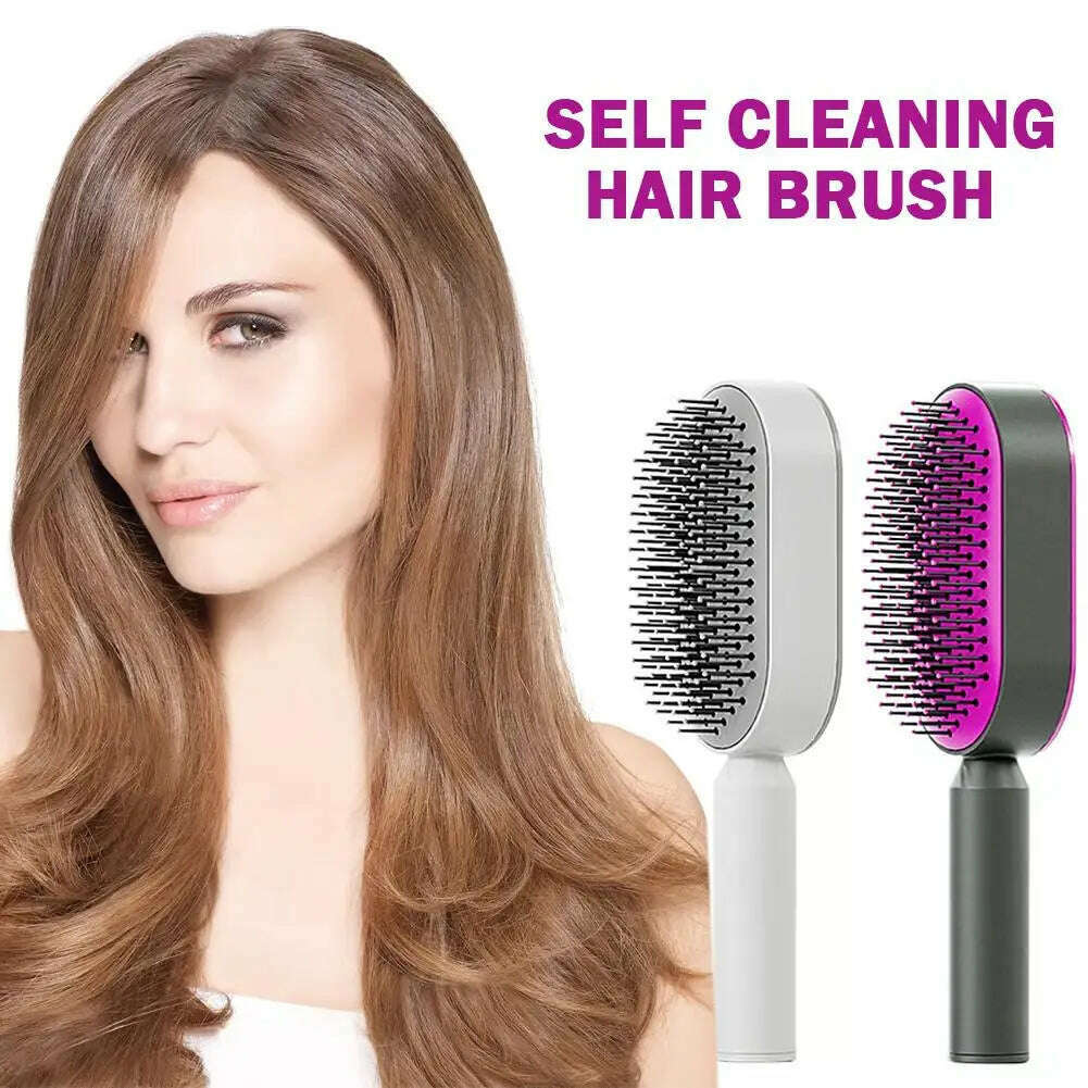 KIMLUD, Self Cleaning Hair Brush for Women One-key Cleaning Hair Loss Massage Scalp Comb Anti-Static Hairbrush Dropshipping R0V9, KIMLUD Womens Clothes