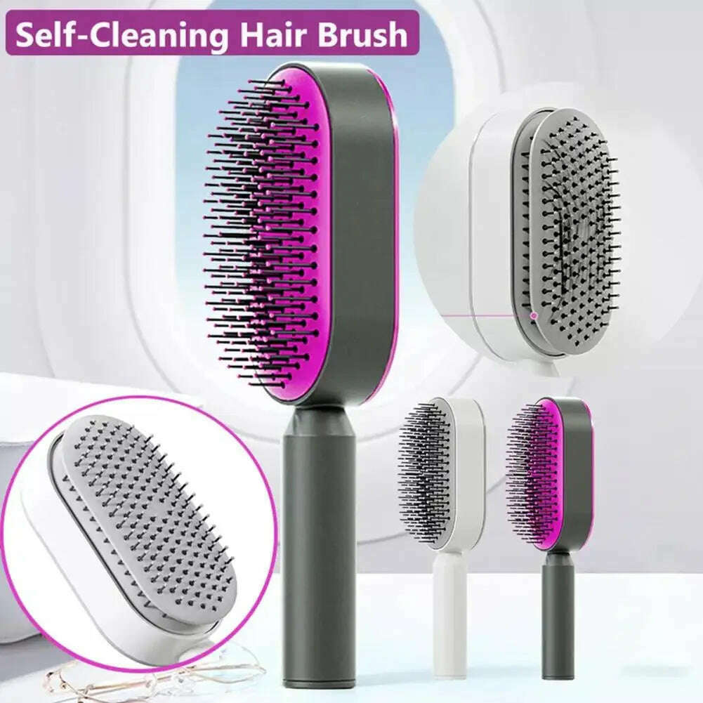 KIMLUD, Self Cleaning Hair Brush for Women One-key Cleaning Hair Loss Massage Scalp Comb Anti-Static Hairbrush Dropshipping R0V9, KIMLUD Womens Clothes