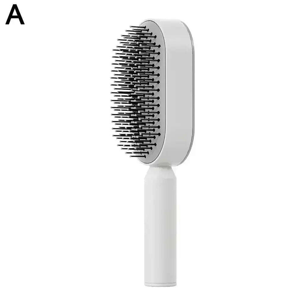 KIMLUD, Self Cleaning Hair Brush for Women One-key Cleaning Hair Loss Massage Scalp Comb Anti-Static Hairbrush Dropshipping R0V9, white / China, KIMLUD Womens Clothes
