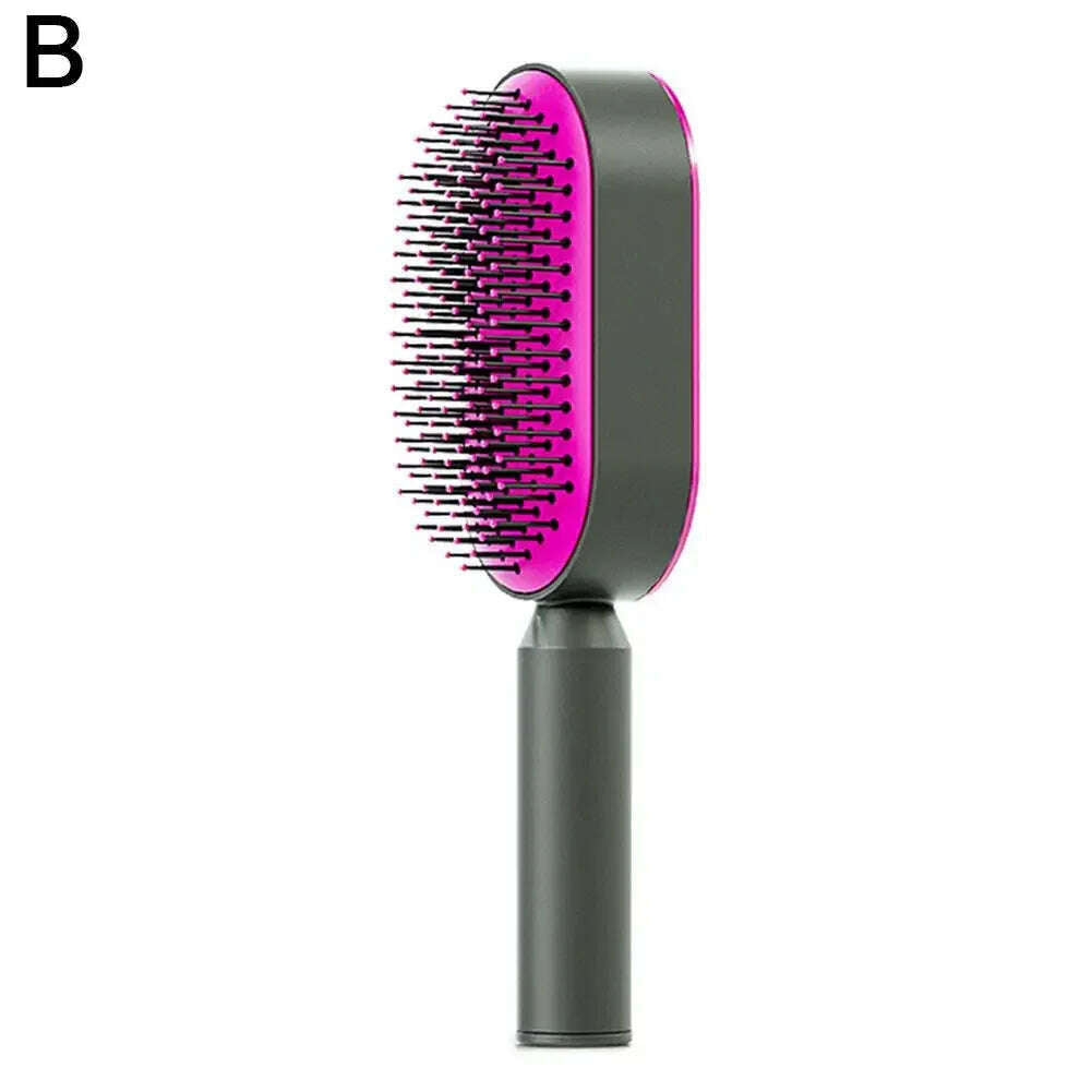KIMLUD, Self Cleaning Hair Brush for Women One-key Cleaning Hair Loss Massage Scalp Comb Anti-Static Hairbrush Dropshipping R0V9, red / China, KIMLUD Womens Clothes