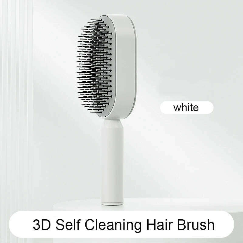 KIMLUD, Self Cleaning Hairbrush Women Hair Brush One-key Cleaning Hair Loss Airbag Scalp Massage Comb Anti-Static Hairbrush Dropshipping, WHITE, KIMLUD Womens Clothes