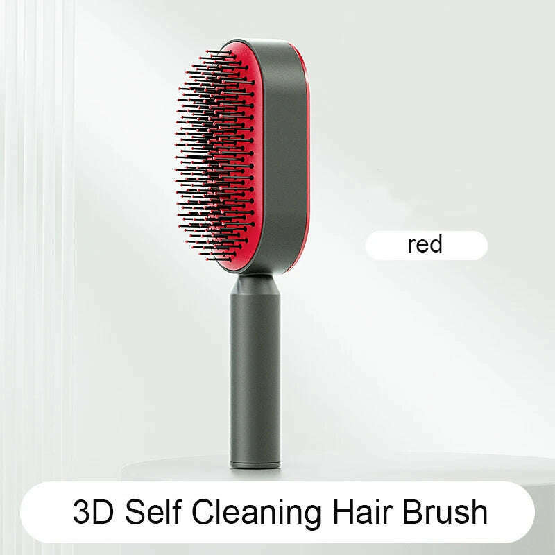 KIMLUD, Self Cleaning Hairbrush Women Hair Brush One-key Cleaning Hair Loss Airbag Scalp Massage Comb Anti-Static Hairbrush Dropshipping, Red, KIMLUD Womens Clothes