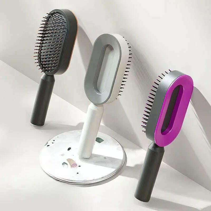 KIMLUD, Self Cleaning Hairbrush Women Hair Brush One-key Cleaning Hair Loss Airbag Scalp Massage Comb Anti-Static Hairbrush, KIMLUD Womens Clothes