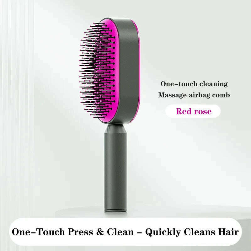 KIMLUD, Self Cleaning Hairbrush Women Hair Brush One-key Cleaning Hair Loss Airbag Scalp Massage Comb Anti-Static Hairbrush, Pressing Purple, KIMLUD Womens Clothes