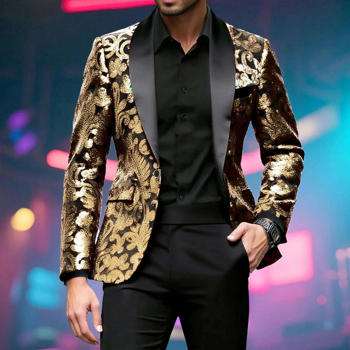 Sequin Blazer - Sequin Embellished - Polyester - Multicolor | KIMLUD