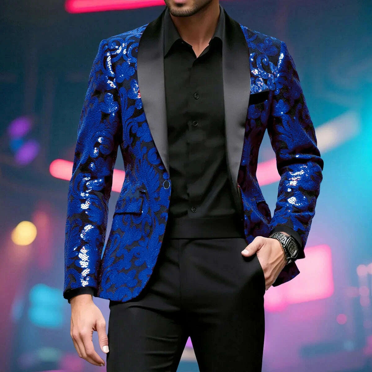 Sequin Blazer - Sequin Embellished - Polyester - Multicolor | KIMLUD