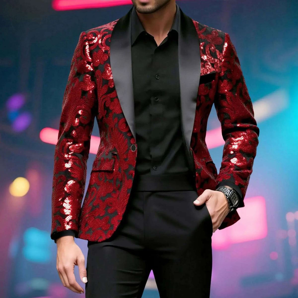 Sequin Blazer - Sequin Embellished - Polyester - Multicolor | KIMLUD