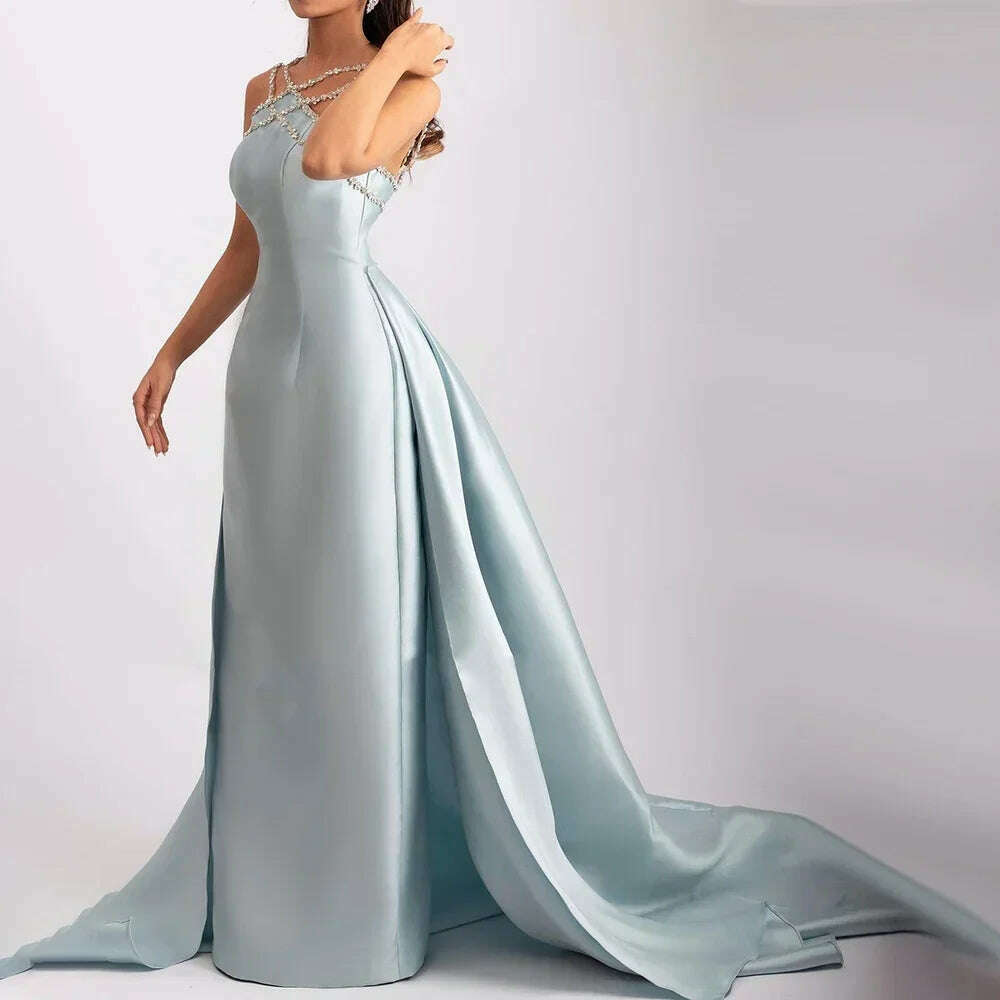 KIMLUD, Serene Hill 2025 Customized Blue Satin Halter With Overskirt Mermaid Beaded Evening Dresses Gowns for Formal Occasion BLA72524, KIMLUD Womens Clothes