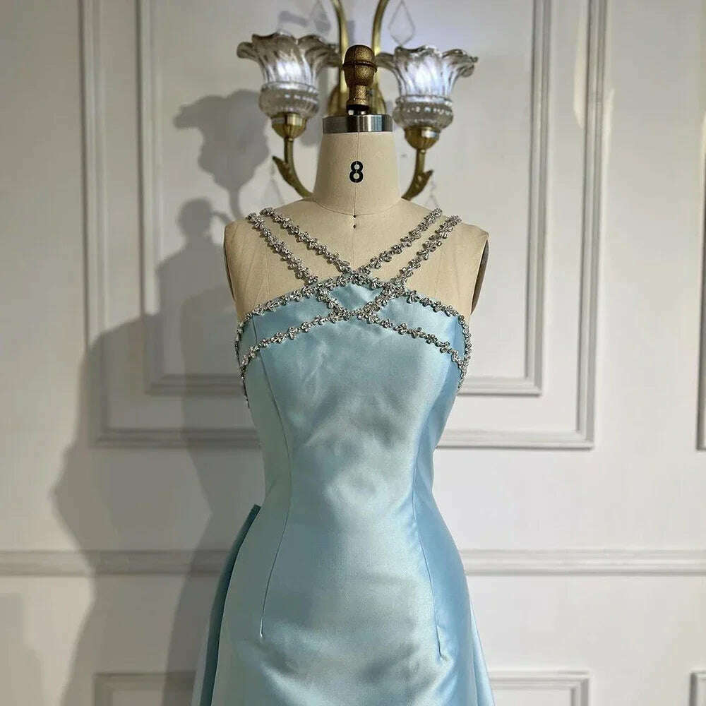 KIMLUD, Serene Hill 2025 Customized Blue Satin Halter With Overskirt Mermaid Beaded Evening Dresses Gowns for Formal Occasion BLA72524, KIMLUD Womens Clothes