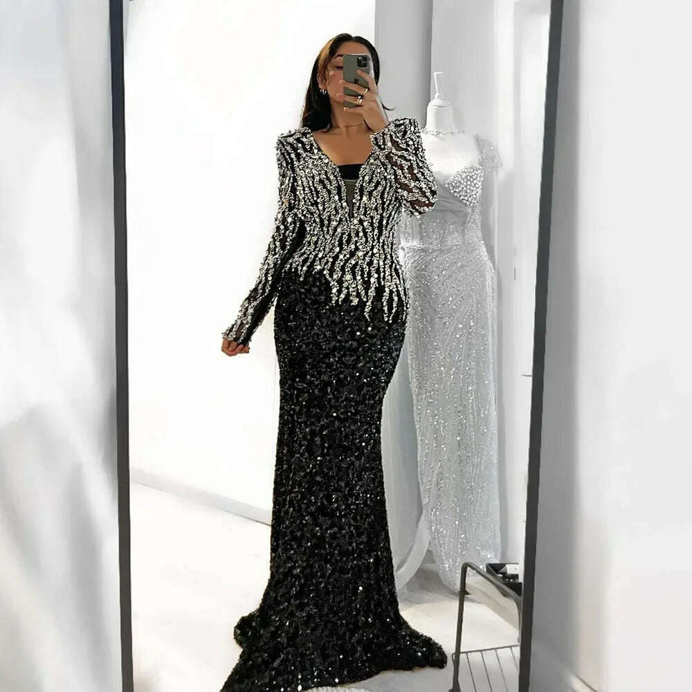KIMLUD, Serene Hill Arabic Black Elegant Mermaid Beaded Luxury Evening Dresses Gowns for Women Wedding Party 2024 BLA72220, KIMLUD Women's Clothes