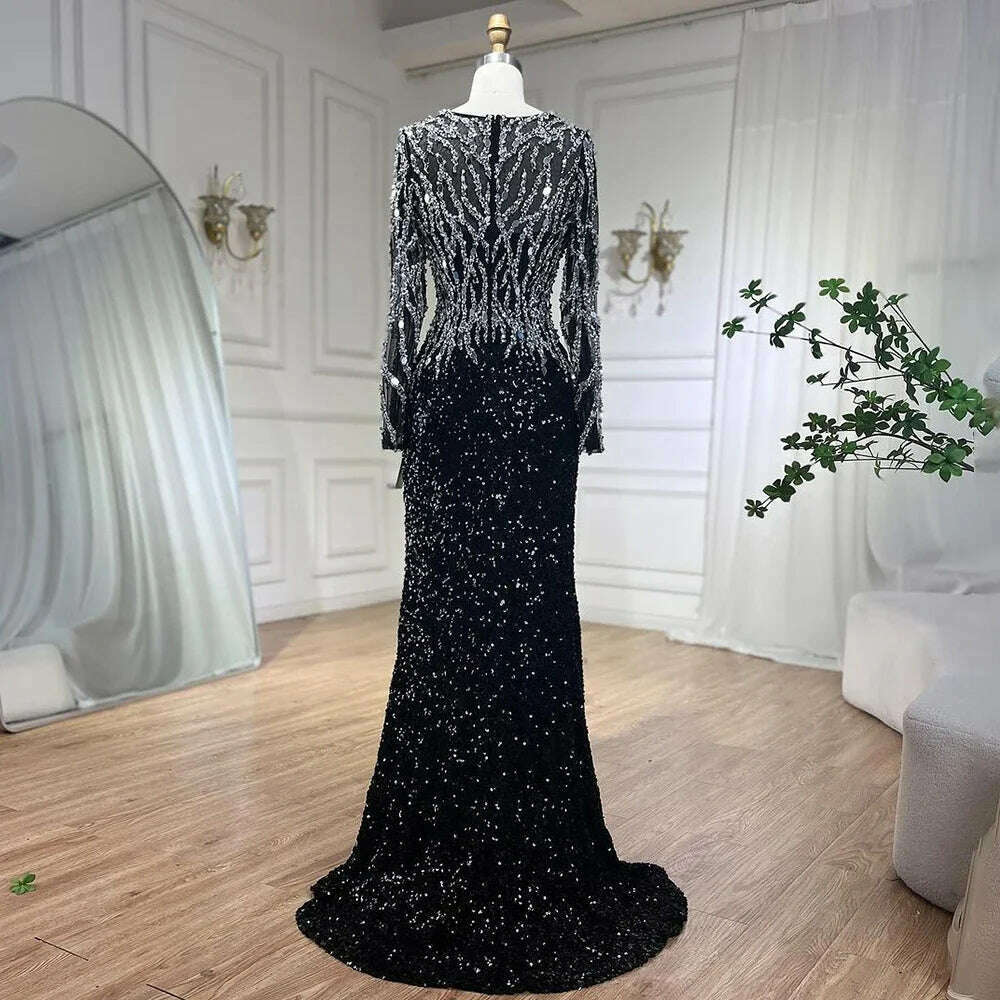 KIMLUD, Serene Hill Arabic Black Elegant Mermaid Beaded Luxury Evening Dresses Gowns for Women Wedding Party 2024 BLA72220, KIMLUD Women's Clothes