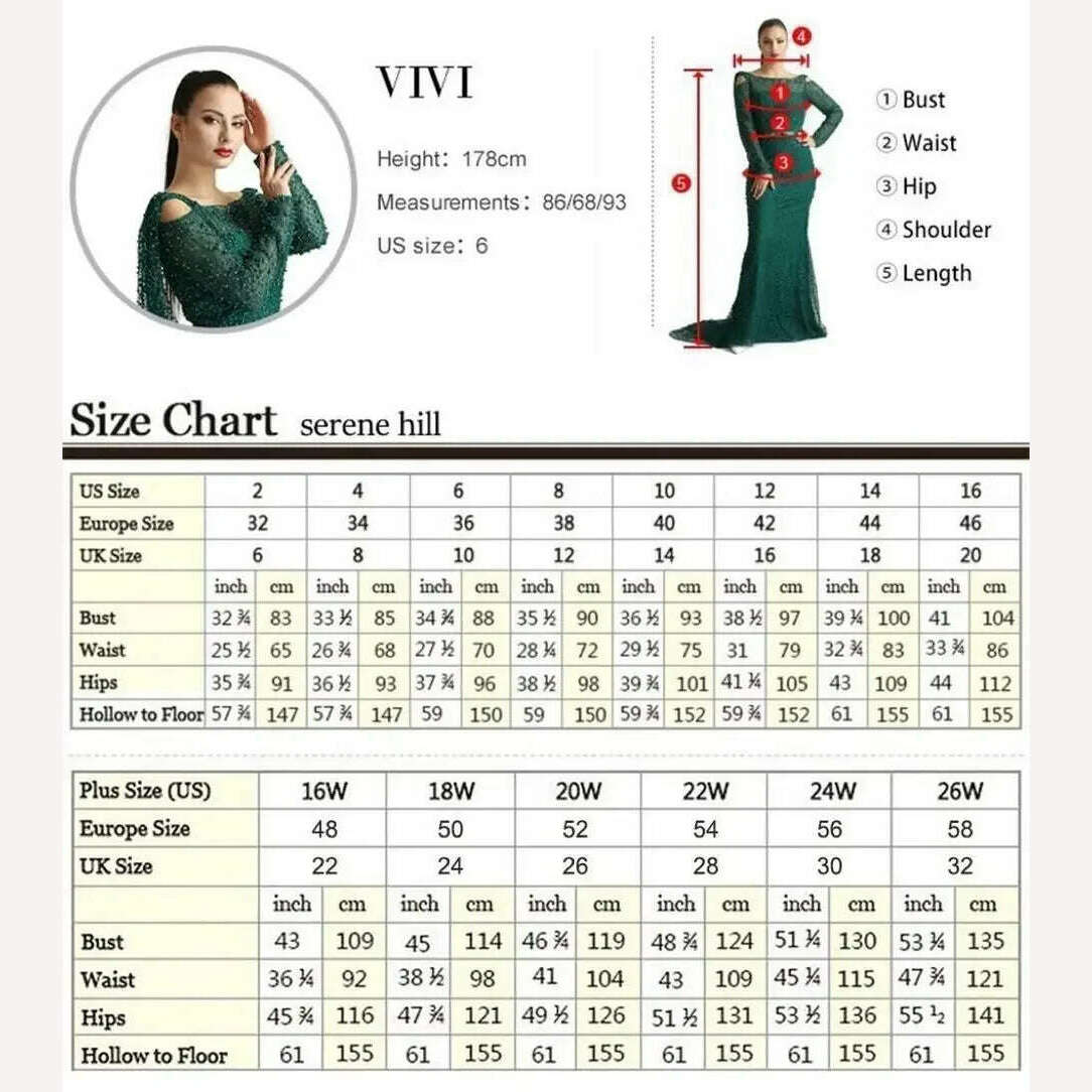 Serene Hill Luxury Dubai Green Mermaid Elegant Crystal Beaded Arabic Evening Dresses Gowns For Women Wedding Party 2023 BLA72242 - KIMLUD