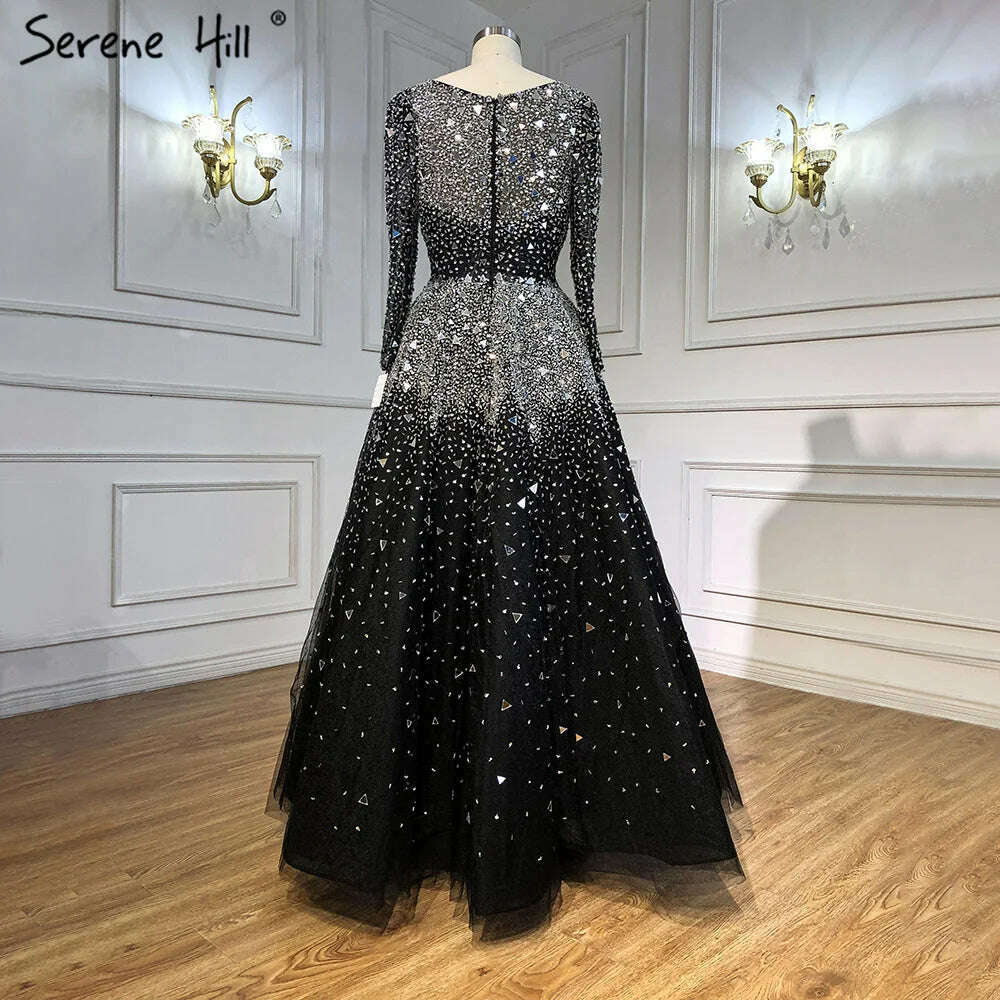KIMLUD, Serene Hill Muslim Black A-Line Evening Dresses Gowns 2023 Beaded Luxury For Woman Wedding Party BLA71214, KIMLUD Womens Clothes