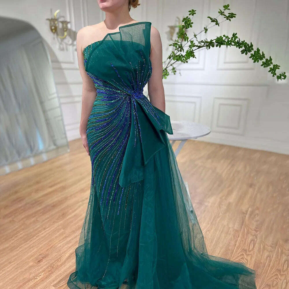 KIMLUD, Serene Hill Pink Green Strapless Beaded Mermaid High Split Evening Party Gowns 2023 Sexy Party Dresses For Women BLA72090, green / 16, KIMLUD Women's Clothes