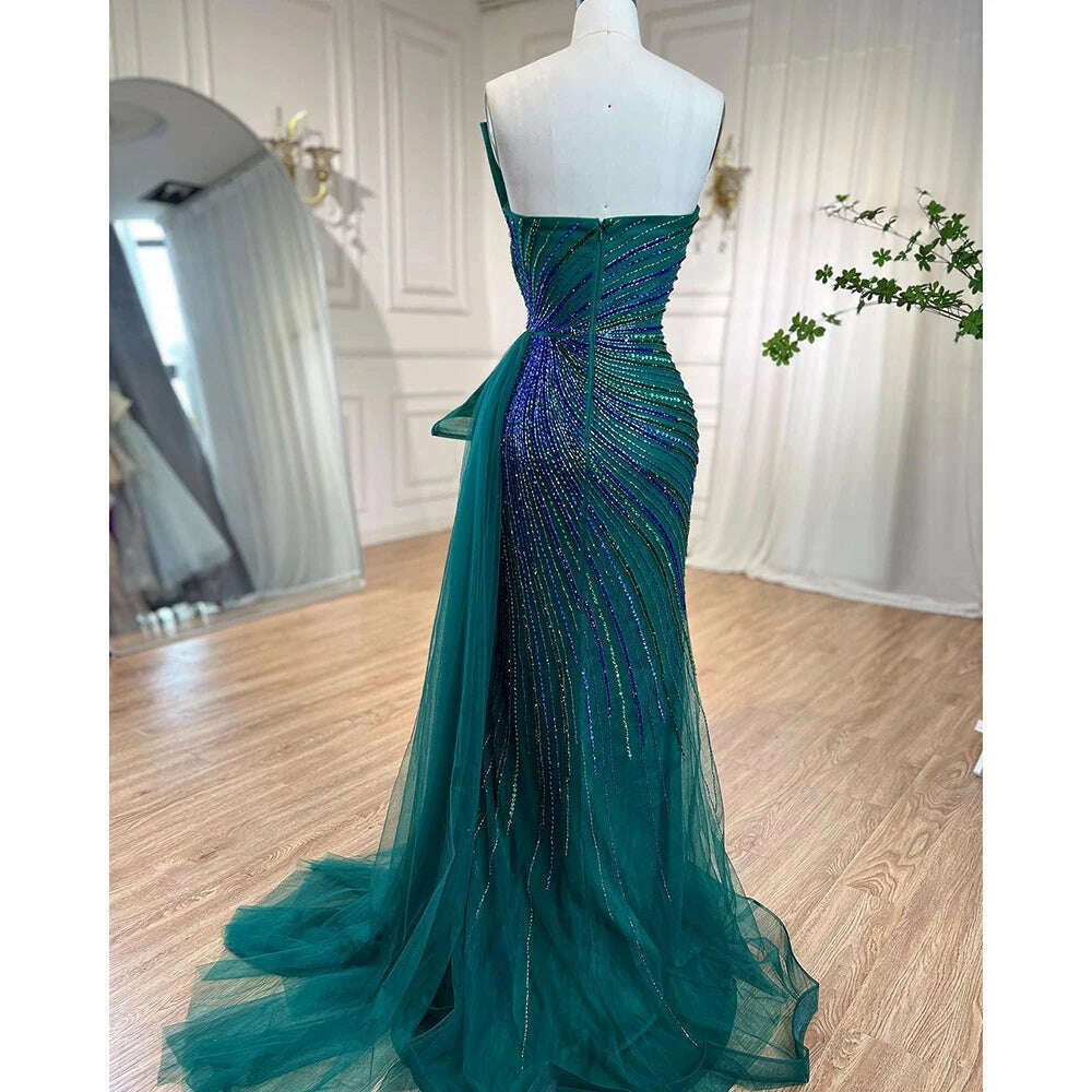 KIMLUD, Serene Hill Pink Green Strapless Beaded Mermaid High Split Evening Party Gowns 2023 Sexy Party Dresses For Women BLA72090, KIMLUD Womens Clothes